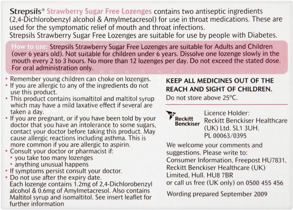 Strepsils Sore Throat Lozenges, Strawberry, 36 Total, Sore Throat Relief, Throat, Effective Relief, Fights Germs, Relieves Throat Pain, Works in 5 Minutes, Sore Throat, Medication (Pack of 2)