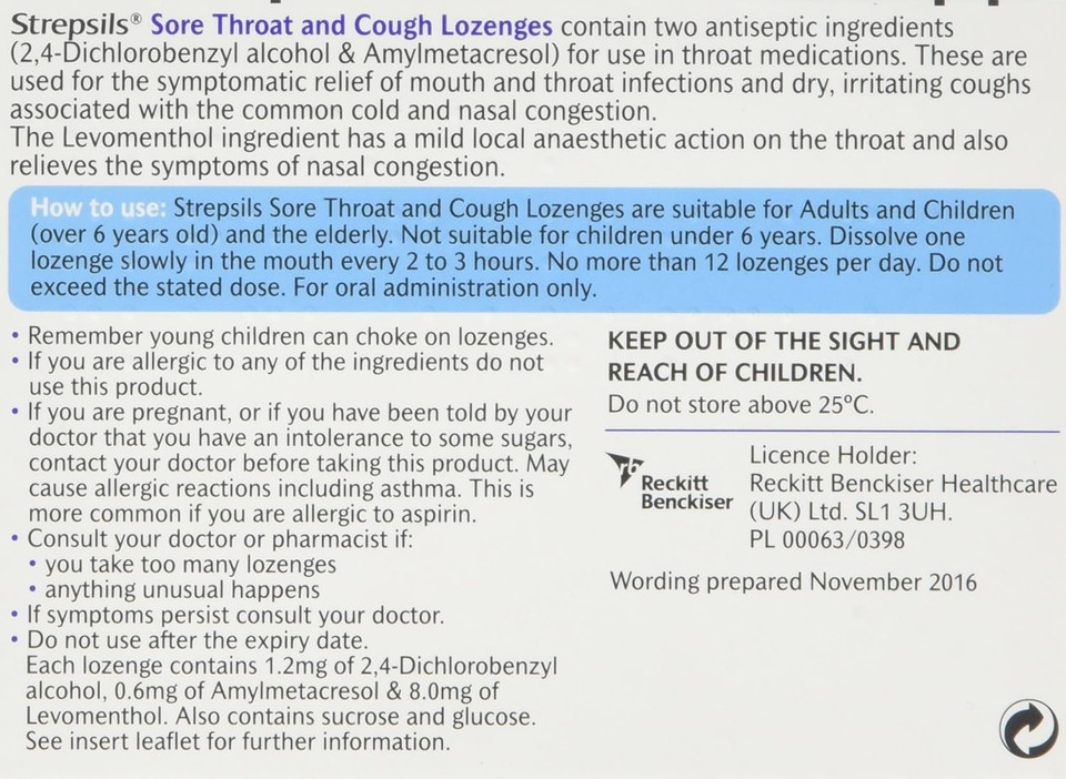 Strepsils Sore Throat And Cough Lozenges - 24 Lozenges