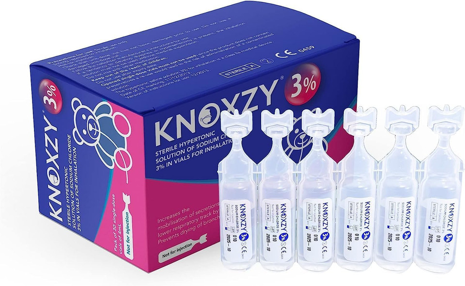 KNOXZY Hypertonic Saline Inhalation Solution 3%. Inhalation Solution for Adults & Children. Box Contains 30 Single dose vials of 4ml