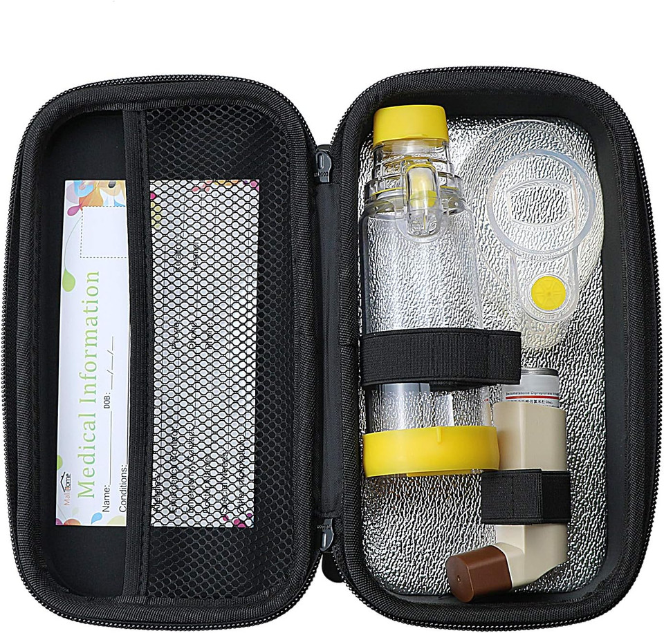 uwows Asthma Inhaler Spacer and Aerochamber Carrying case for Children and Adults.Waterproof Medicine Bag and Travel Organizer Holds Inhaler, Spacer, mask, epipen and Medication. (Case Only-Yellow)