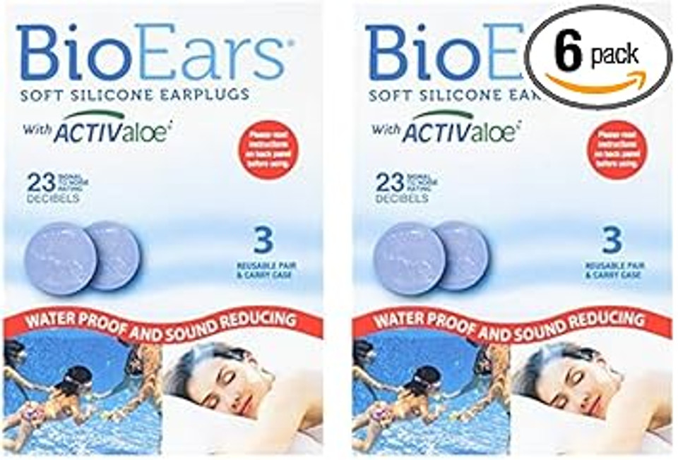 BioEars Soft Silicone Earplugs with ACTIValoe. Premium Silicone. Protection from Water and Noise, 3 Count (Pack of 2)