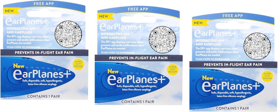 EarPlanes Original Earplugs for Adults, Pressure Filtering Protection for Airplane Travel (3 Pairs)