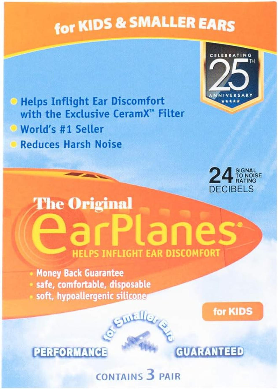 EarPlanes Original Earplugs for Children/Smaller Ears, Pressure Filtering Protection for Airplane Travel (5 Pairs)