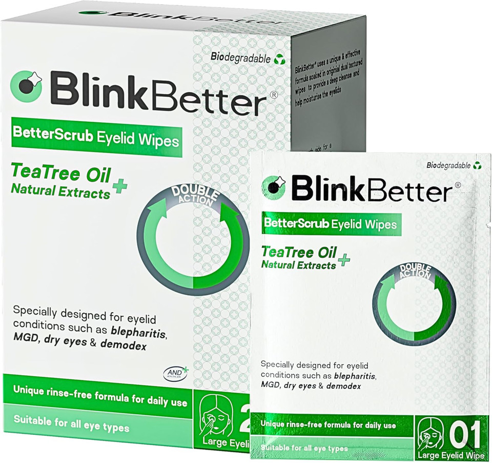 BlinkBetter Tea Tree Oil Eyelid Wipes- Natural Blepharitis, MGD & Dry Eye Relief Wipes | Cleansing, Soothing, Dual-Textured, Triple Moisture Formula | Biodegradable & Gentle - 20 Wipes