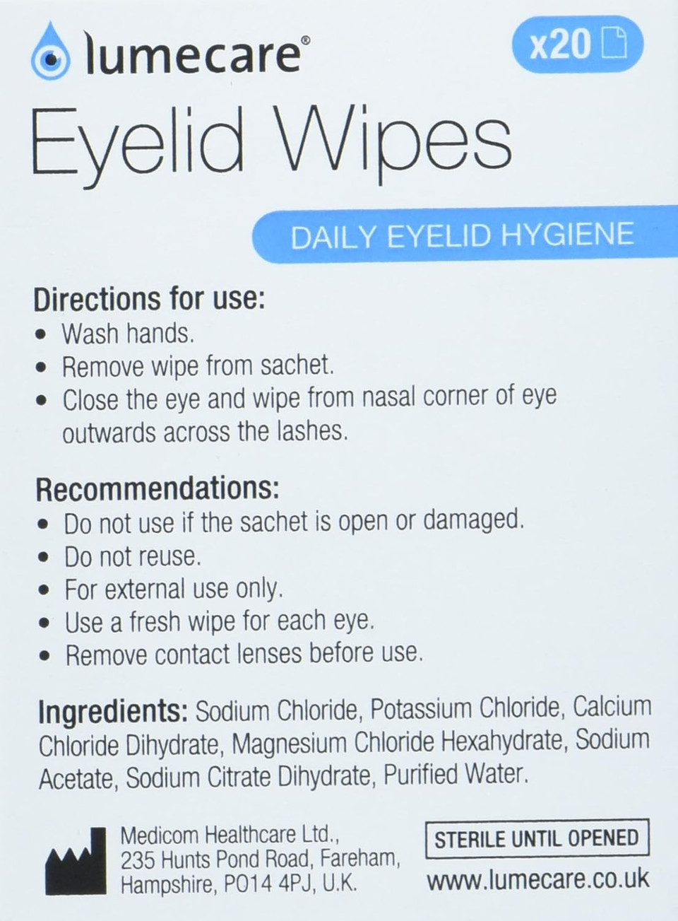 Lumecare Eyelid Wipes (4 Boxes, 80 Wipes)