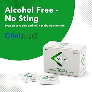 CliniMed Appeel Medical Adhesive Remover Wipes, Alcohol Free No Sting Wipes, Quick Dry, Fast Removal of Medical adhesives, Perfect for Reducing Peri-Stomal Skin Damage - 30 pcs
