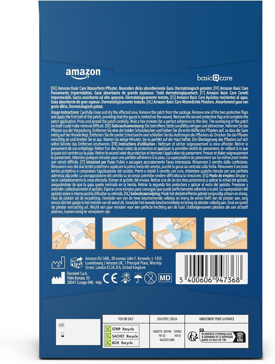 Amazon Basic Care Waterproof Plasters (Transparent "Second Skin" High Protection), 35 Count (20pc 7 x 2cm, 15pc 5 x 7.5cm), One Size