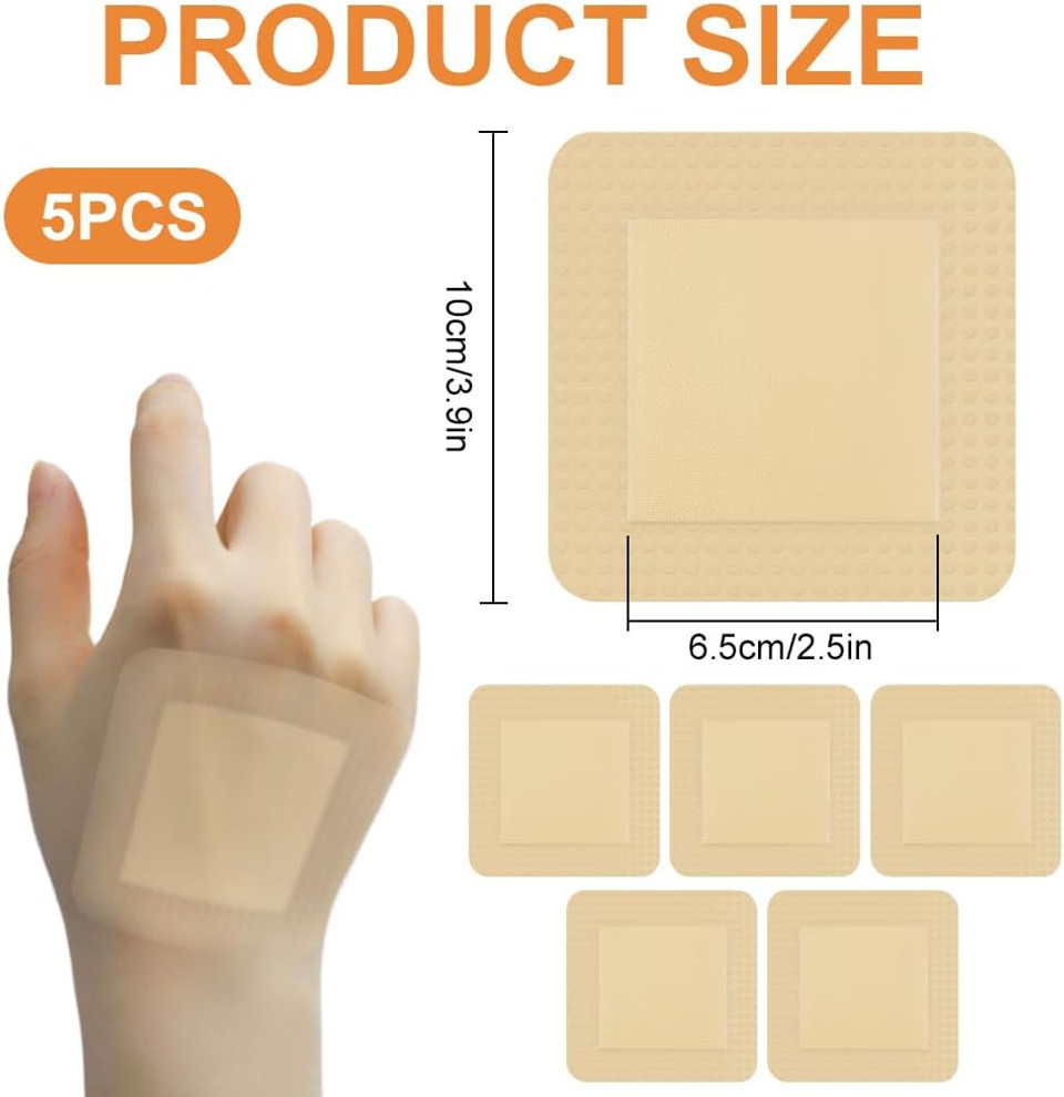 AOOWU Silicone Foam Dressing with Border, 5 Pcs Adhesive Waterproof Central Ultra Absorbent-Foam (10 cm x 10 cm), Waterproof Dressings for Wounds, Foam Dressing for Wounds, Silicone Wound Dressing