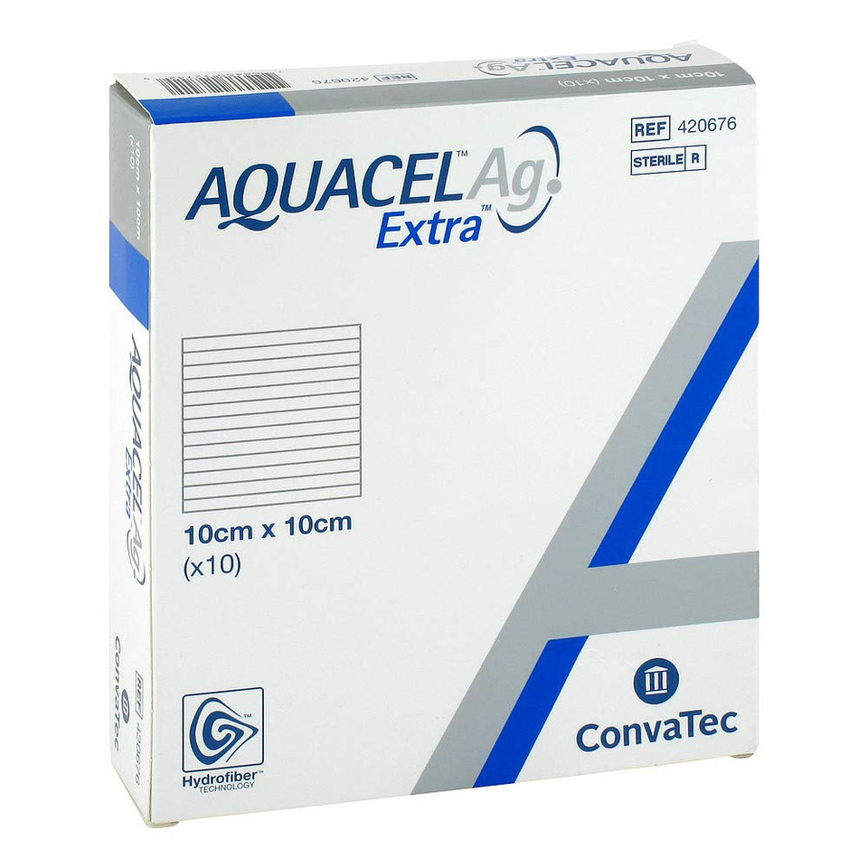 Convatec D013600 Aquacel Ag Extra Hydrofiber Dressing, 10cm x 10cm, Pack of 10