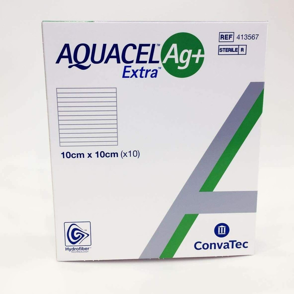 ConvaTec 3862695 Aquacel Ag+ Extra Dressing, 10 cm width, 10 cm Length (Pack of 10)