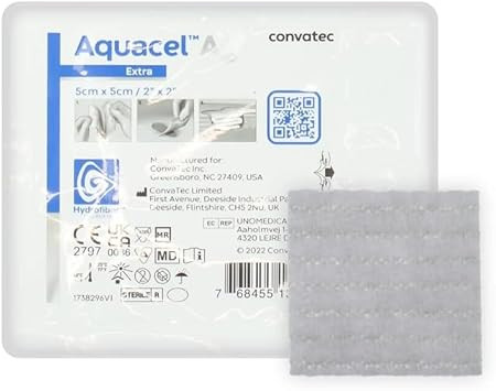 Aquacel AG Extra Silver Hydrofiber Wound Dressing 5cm x 5cm, 2"x2" x10 420671