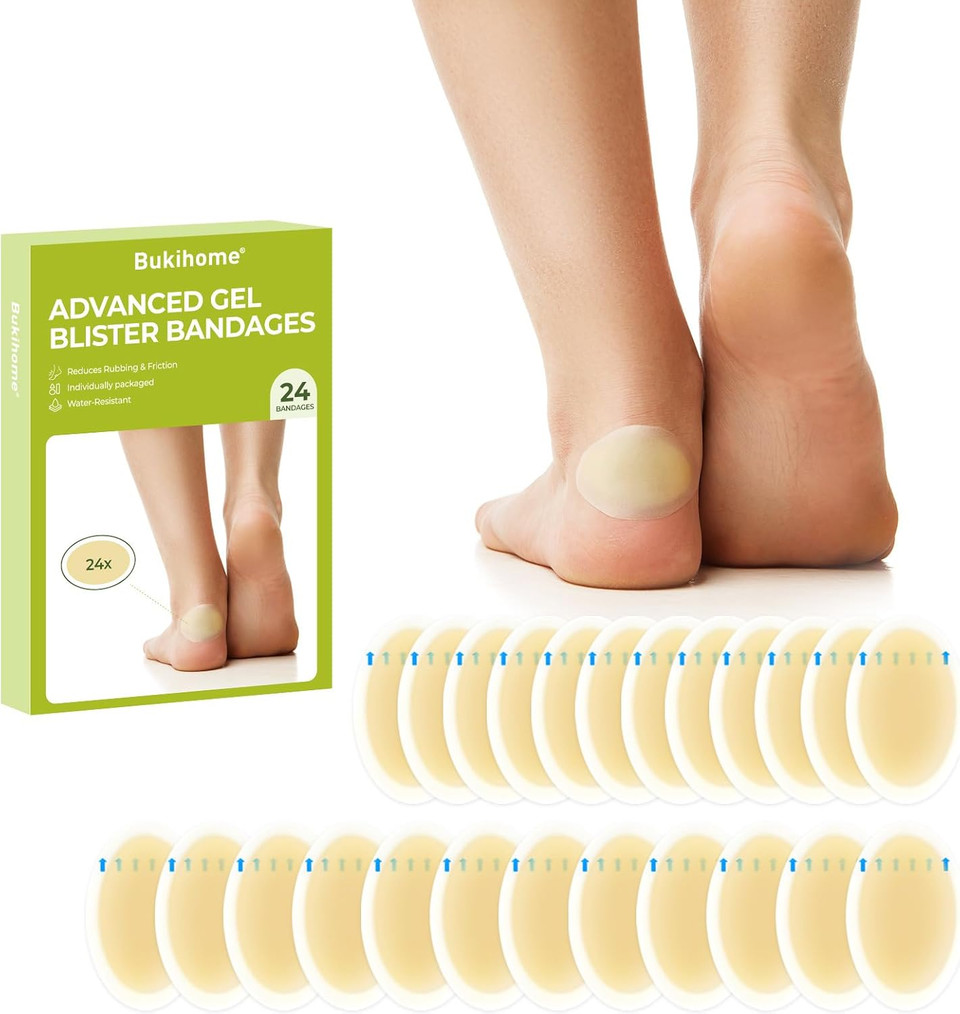24 Pieces Blister Plasters for Feet - Hydrocolloid Plasters, Blister Plaster, Blister Cushions, Blister Bandages, Blister Prevention, Foot Treatment, Heal Fast (Bukihome Heel Size)