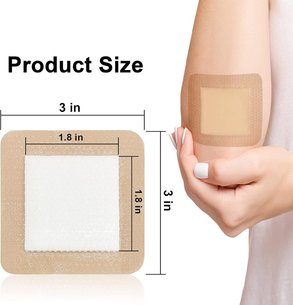 Carbou 5Pcs Silicone Foam Dressing 6" x 6" (15cmx15cm) - Square Wound Care Dressing with Border Adhesive Waterproof Central Ultra Absorbent-Foam(4.3" X 4.3") Waterproof Silicone Wound Bandage