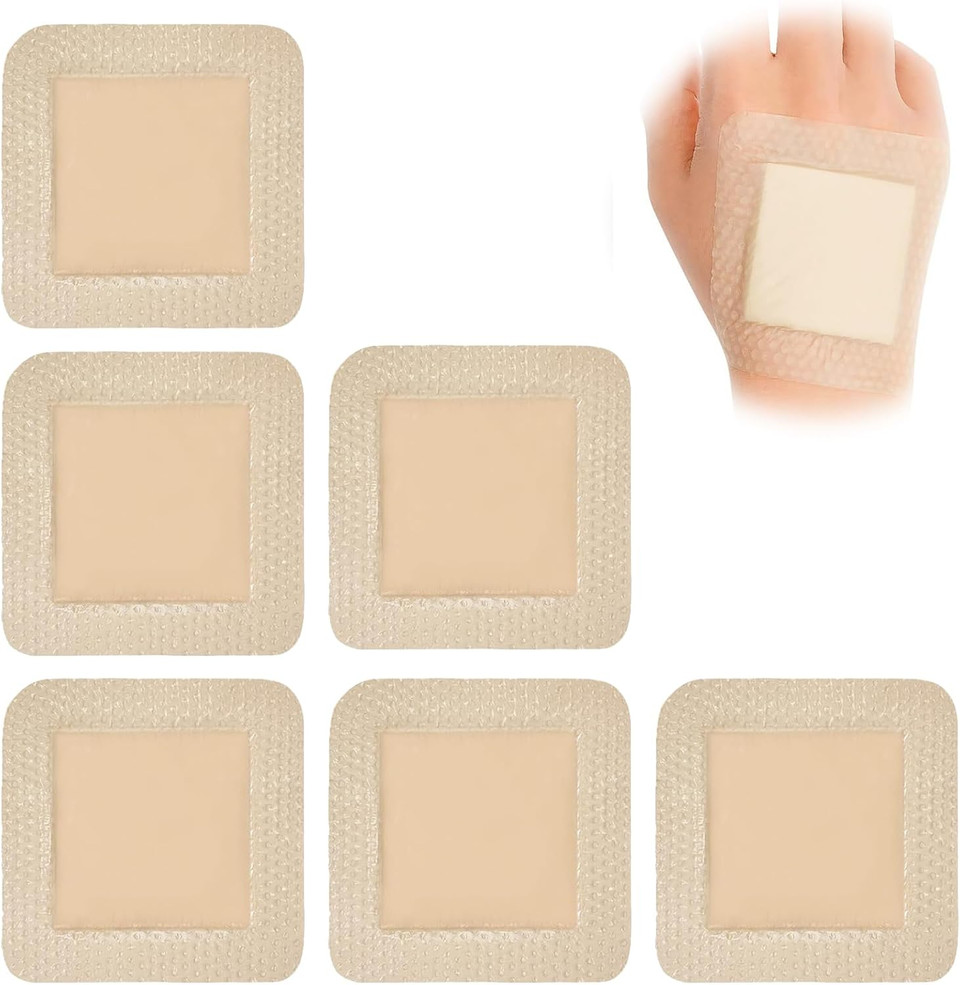 DOOCECIY 6 PCS Silicone Foam Dressing, 10 * 10 Cm Waterproof Dressings for Wounds