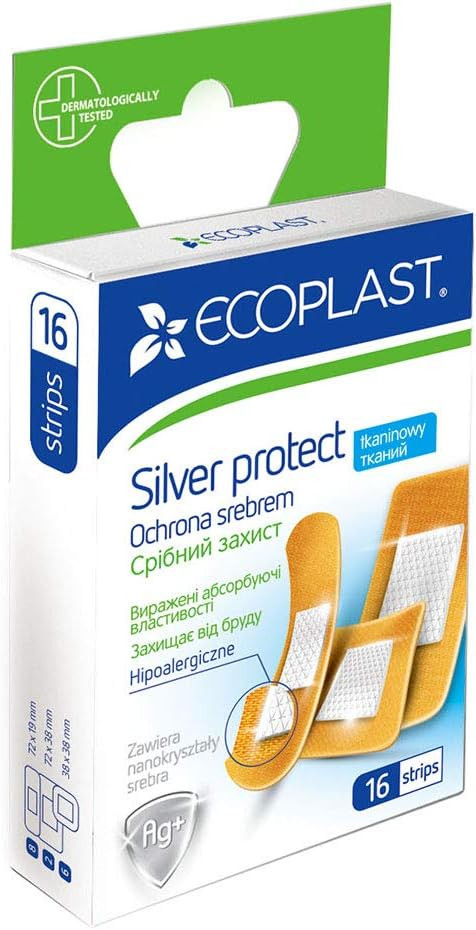EcoPlast Sliver Protect - Set of Medical Woven Fabric plasters with Silver nonaparticles, Pack of 16