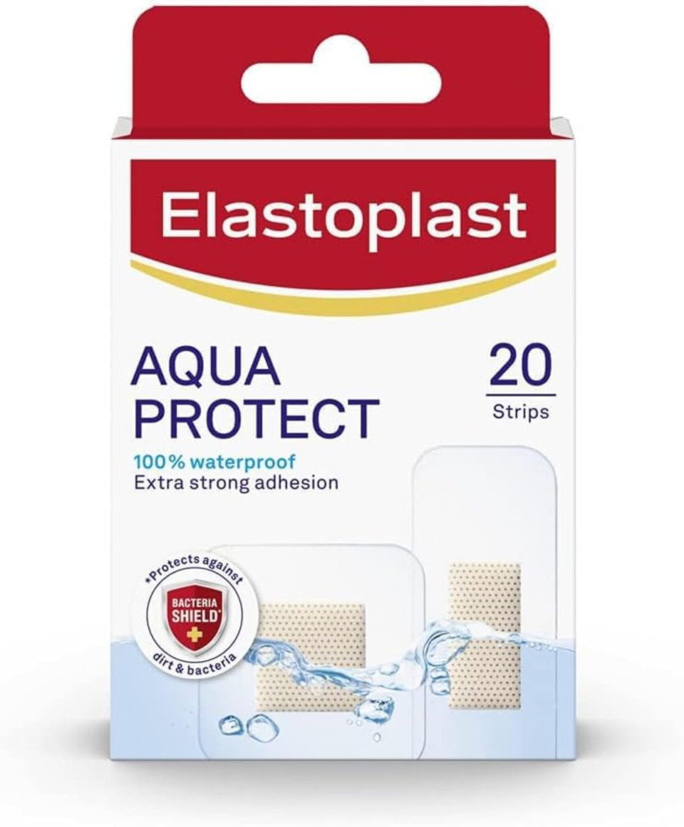 Elastoplast Aqua Protect Plasters - 20 Waterproof Plasters for Swimming/Bathing, Strong Adhesion, Flexible and Breathable, Transparent
