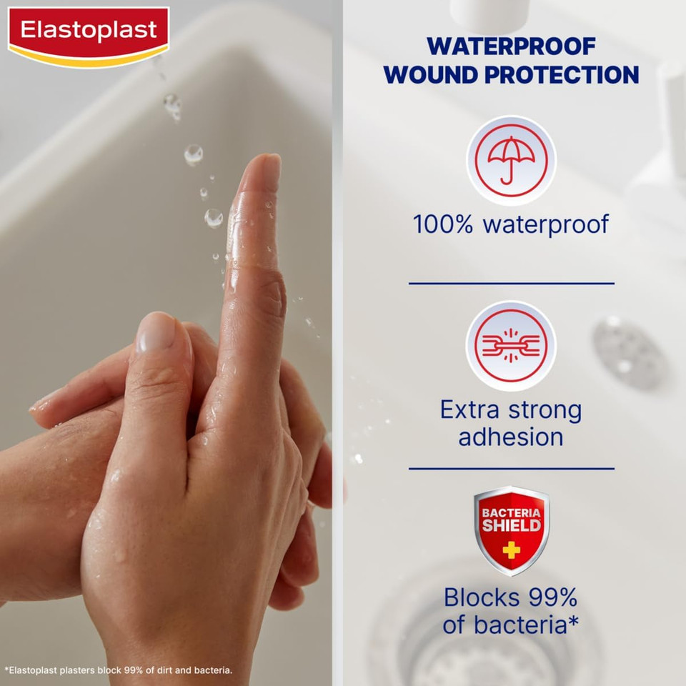 Elastoplast Aqua Protect Plasters - 20 Waterproof Plasters for Swimming/Bathing, Strong Adhesion, Flexible and Breathable