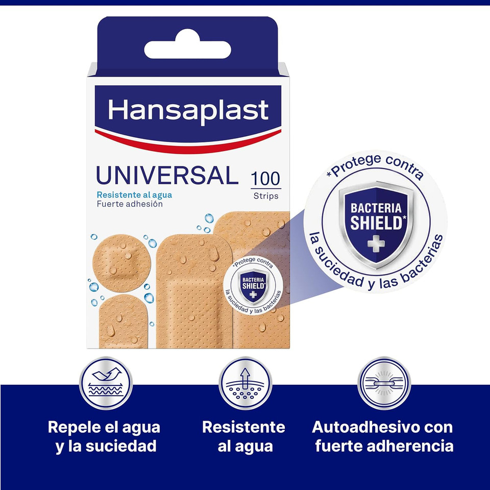 Hansaplast Universal 100 Pre-Cut Sterile Plasters, Water and Dust Resistant Dressings for The Whole Family