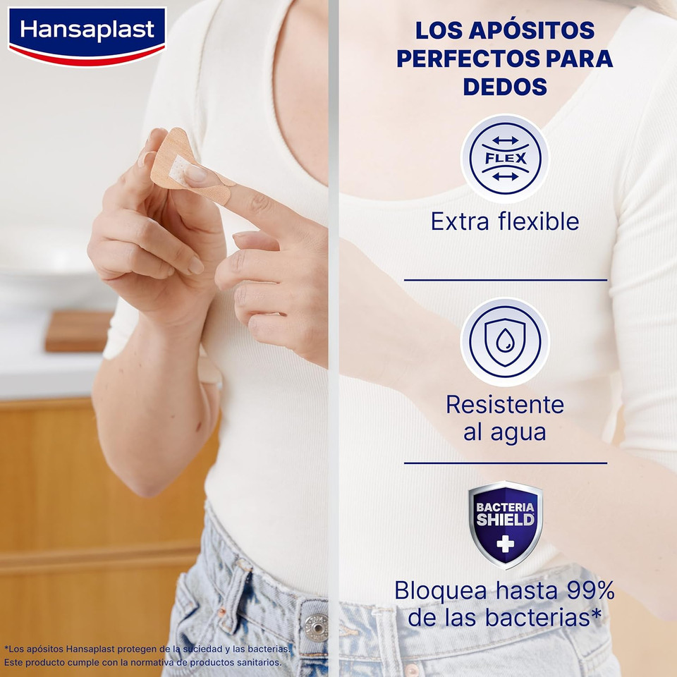 Hansaplast Fingertip Elastic Adhesive Fingertip Dressings, Water Repellent and Extra Flexible Finger Wound Dressings, Blocks 99% of Bacteria, 10 Pack