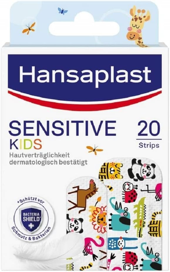 Hansaplast Sensitive Children's Plaster (20 Strips), Wound Plasters with Cute Animal Motifs to Cheer, Painless Remove Plaster Set