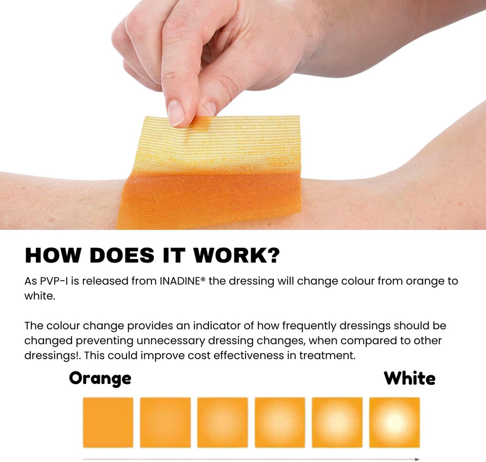 Inadine 5cm x 5cm x10 Non-Adherent Wound Dressings Povidone Iodine AntiMicrobial**G