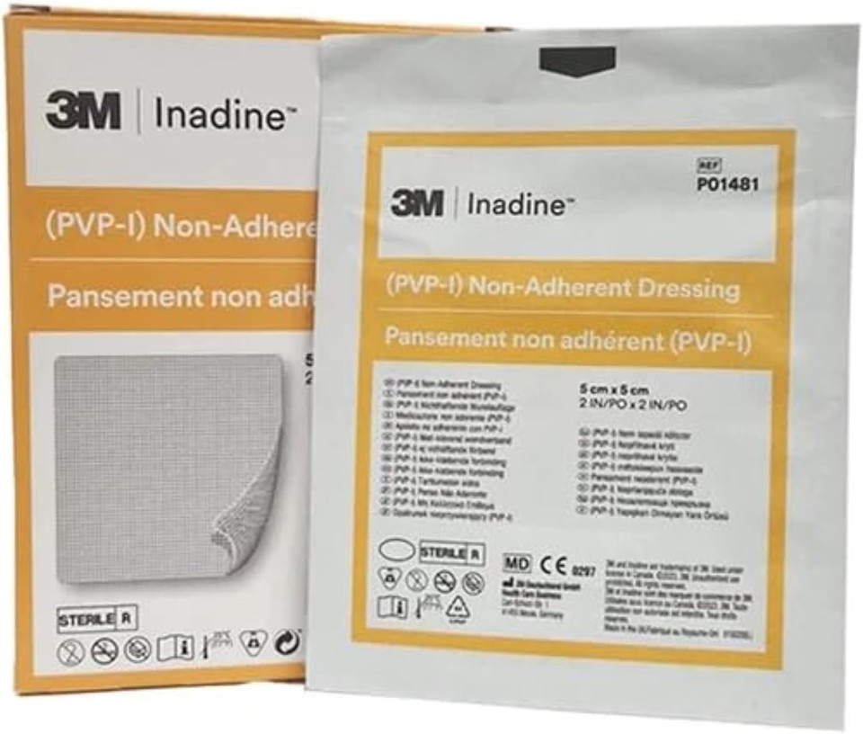 Inadine 5cm x 5cm x5 Non-Adherent Wound Dressings, Povidone-Iodine, Antimicrobial