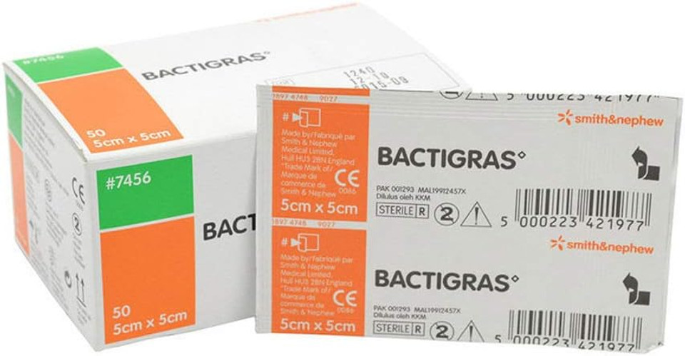 Bactigras 5cm x 5cm - Pack of 10 | Antimicrobial Paraffin Gauze Dressing for Effective Wound Care
