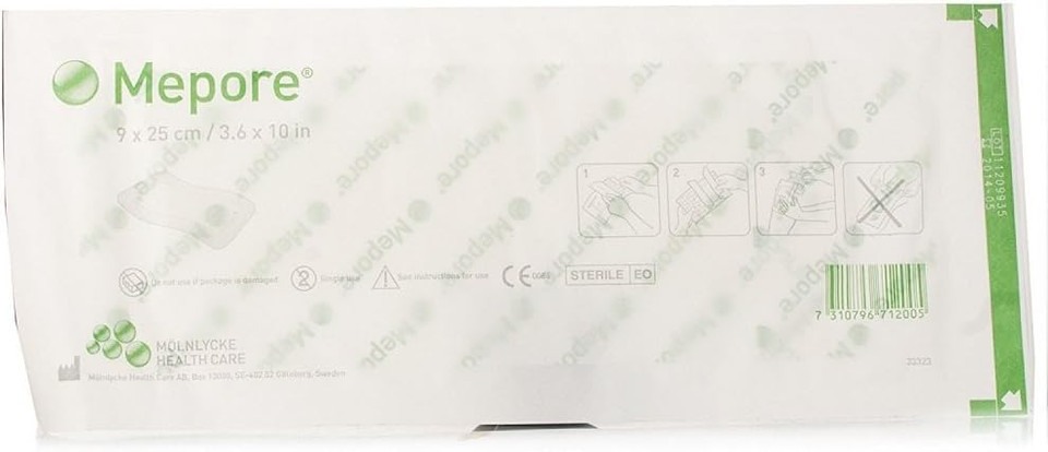 Mepore Film and Pad Self-Adhesive Dressing, 25 x 9 cm