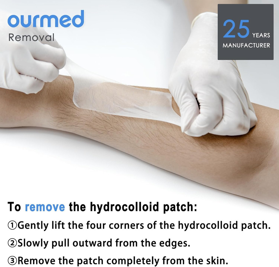 Ourmed Hydrocolloid Dressing 5cm x 5cm, Extra Thin Waterproof Wound Plasters, Adhesive Bandages for Light Exudate Wound, Blister, Acne, Superficial Wound Care, Faster Healing, 0.3mm, 10 Pack