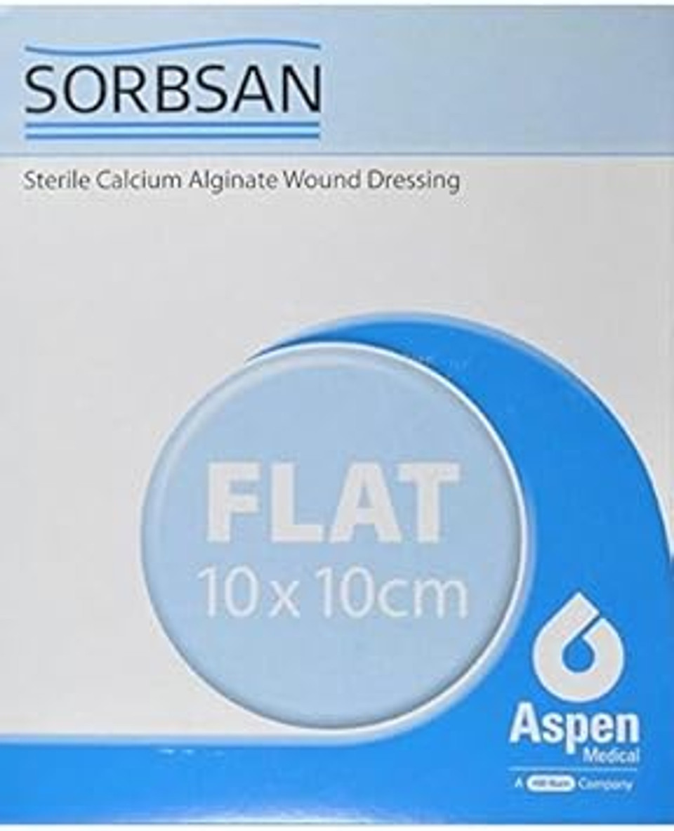 Sorbsan Flat Dressings 10cm x 20cm x 5 - Alginate Gel, Wounds, Ulcers, Diabetic