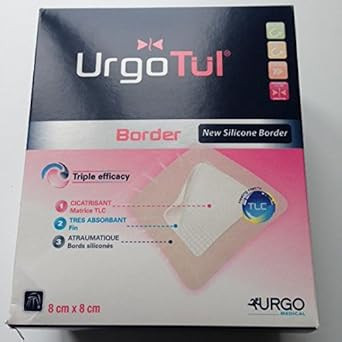UrgoTul D072890 Absorb Border Dressing, 8cm x 8cm, Pack of 10