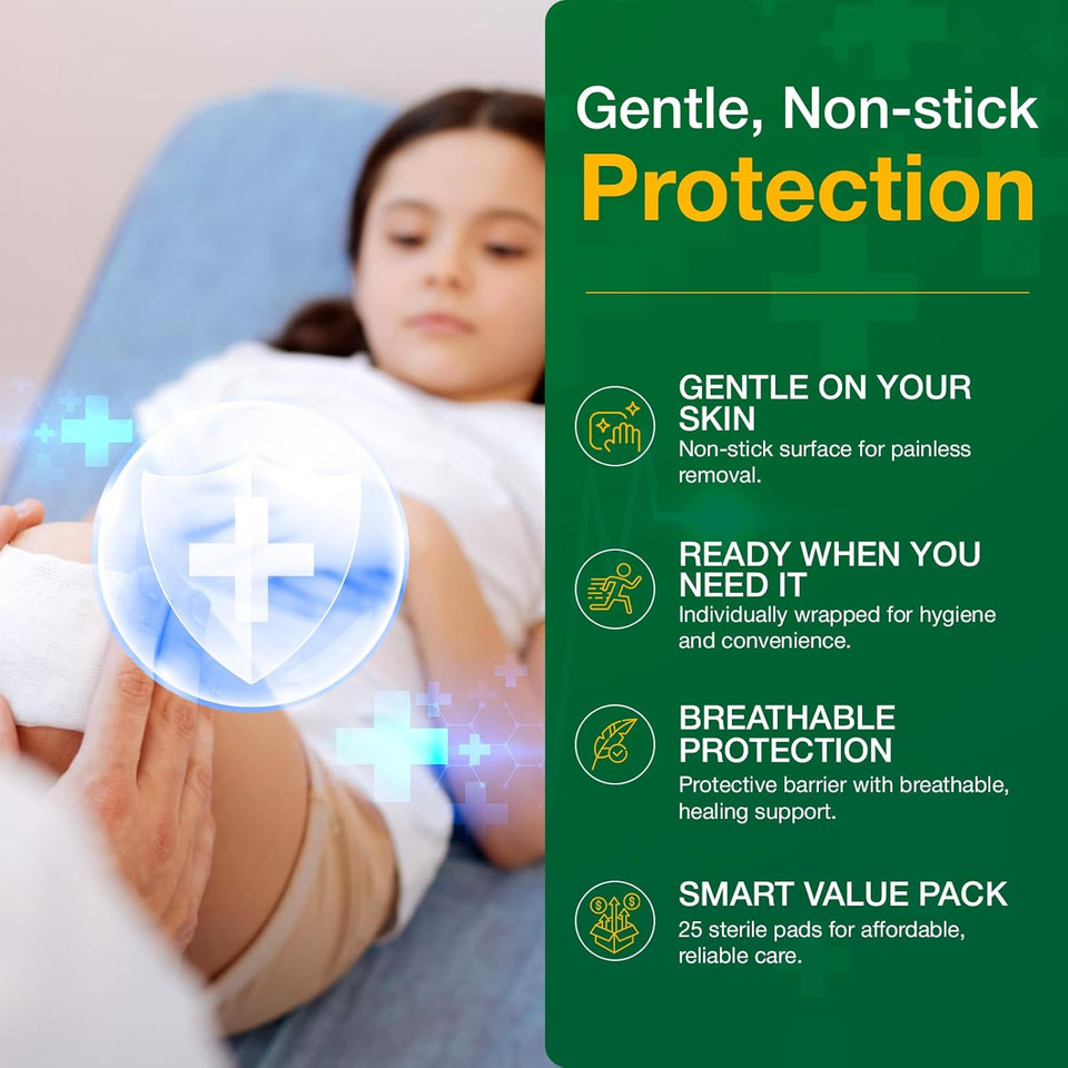 Value Aid Adhesive Wound Dressings - 15cm x 8cm - Box of 25 & Low Adherent Dressing Pads - 10cm x 10cm - Box of 25