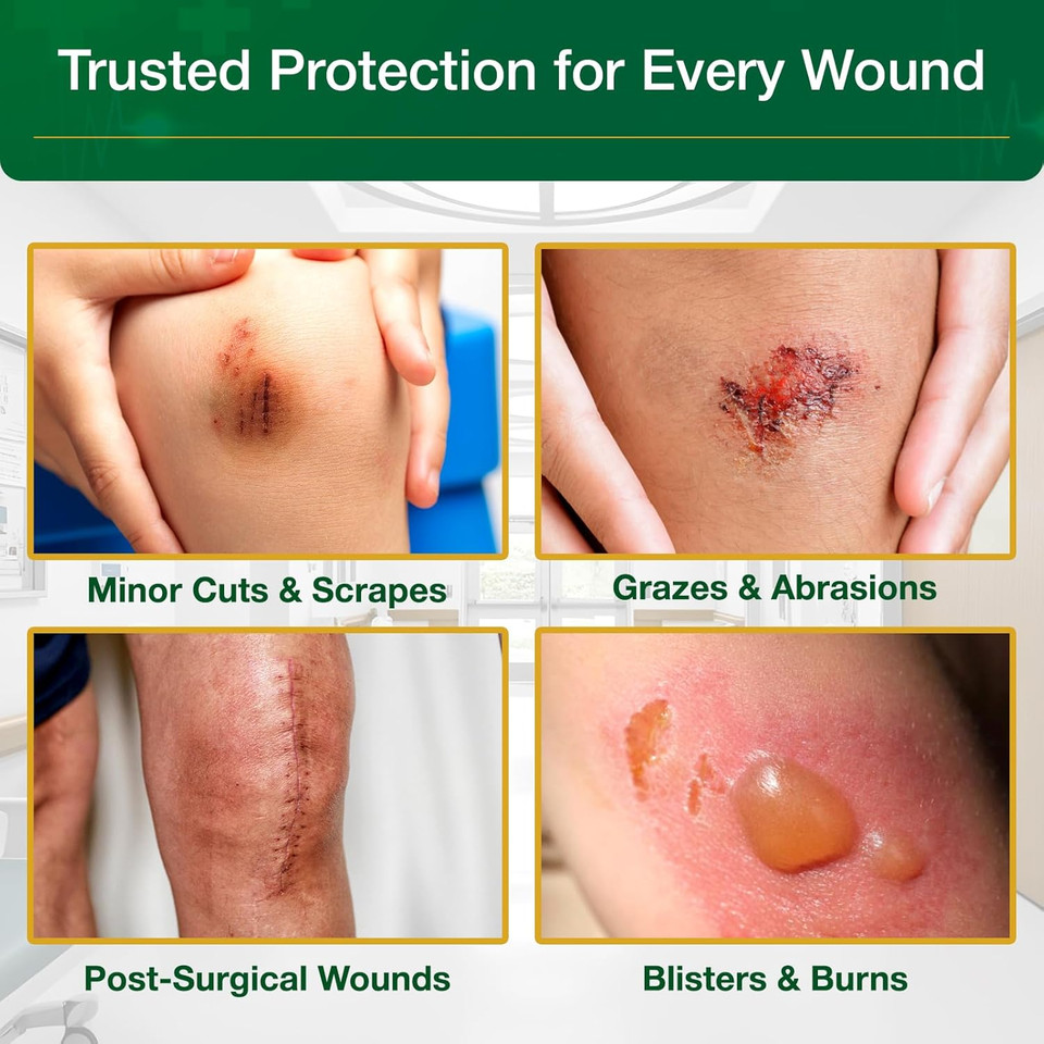 Value Aid Adhesive Wound Dressings - 15cm x 8cm - Box of 25 & Low Adherent Dressing Pads - 10cm x 10cm - Box of 25