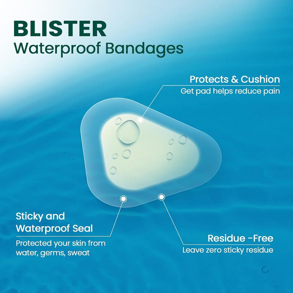 30 Pieces Blister Plasters for Feet - Welnove Invisible Hydrocolloid Gel Blister Bandages - Blister Cushions for Heel, Toe & Foot, Water Resistant Bandages(Heel Pack)