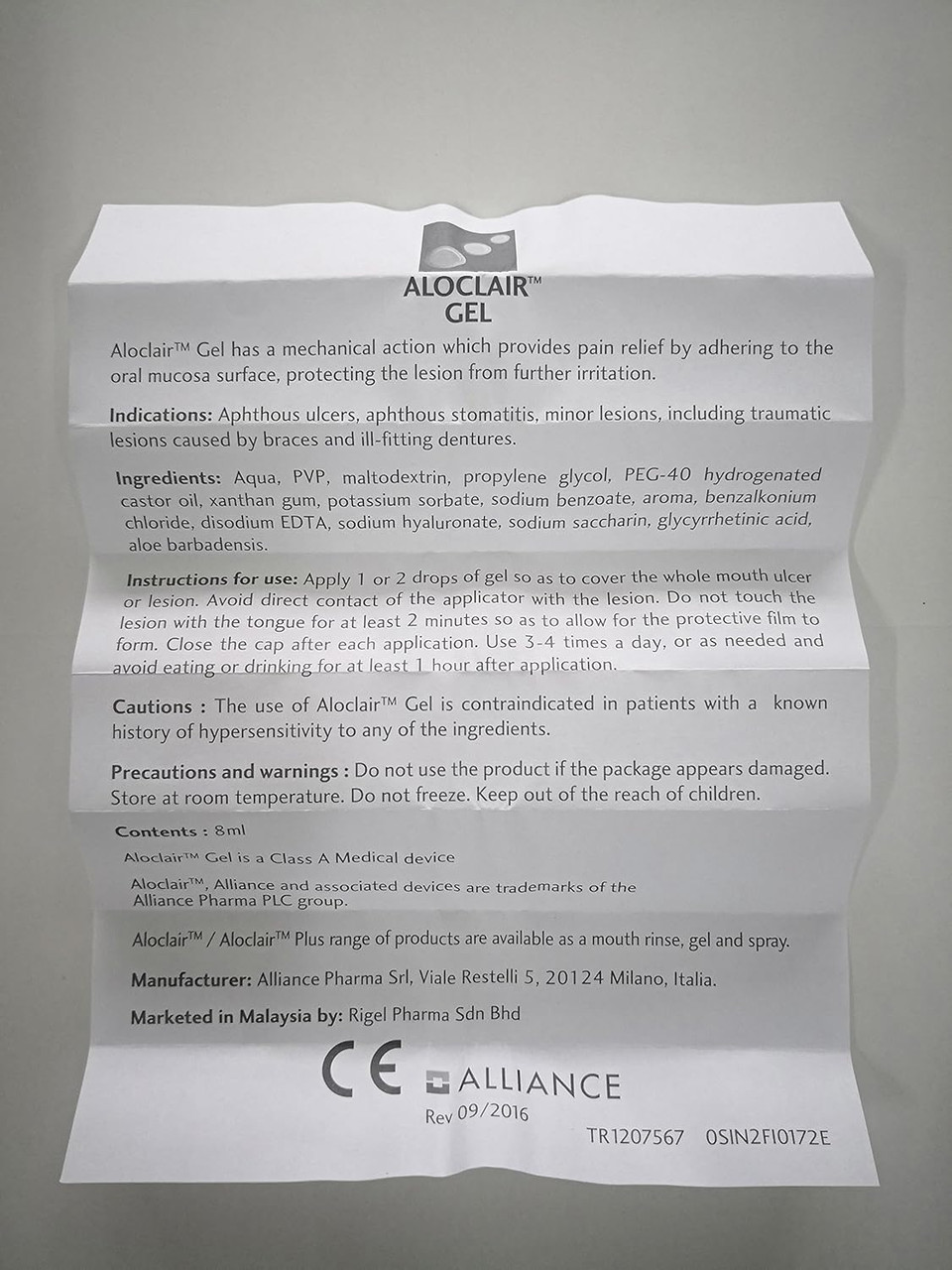 Aloclair Gel 8ml soothing mouth ulcers and sores