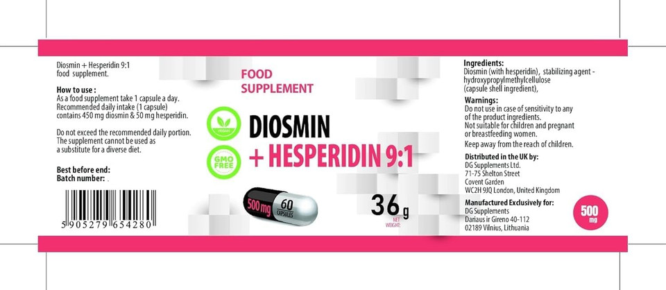 Hepatica Diosmin & Hesperidin 500mg | 60 Vegan Capsules | High Strength Vein & Circulation Support | 3rd Party Lab Tested | No Fillers or Bulkers