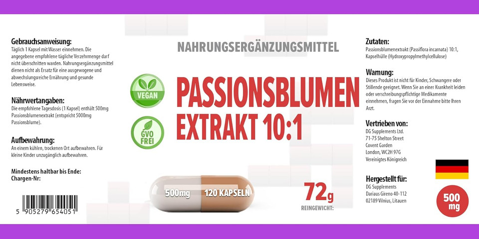 Hepatica Passion Flower 5,000mg | 10:1 Extract (500mg) | 120 Vegan Capsules | High Strength Stress, Relaxation & Sleep Support | 3rd Party Lab Tested