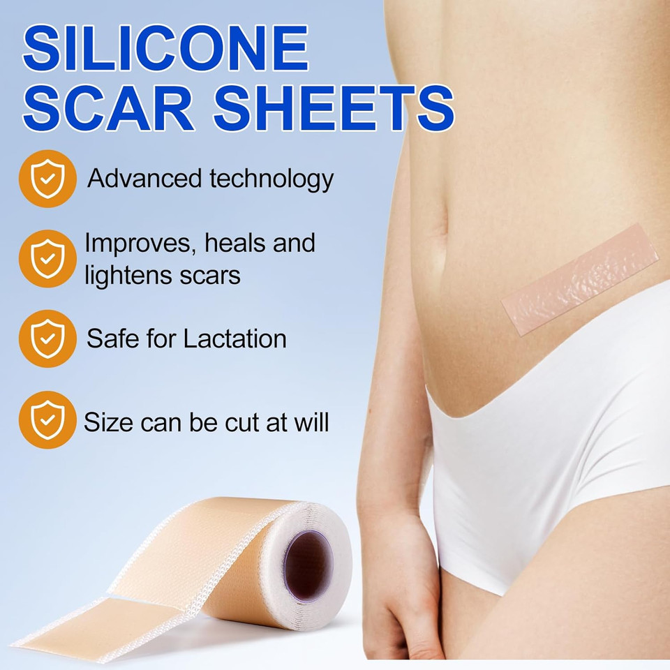 Silicone Scar Tape, Medical Grade Silicone Scar Sheets (1.6" x 120"-3M), Professional Scar Removal Treatment, Reusable Scar Tape for Healing Keloids, Surgeries Scars, C-Sections and Burns