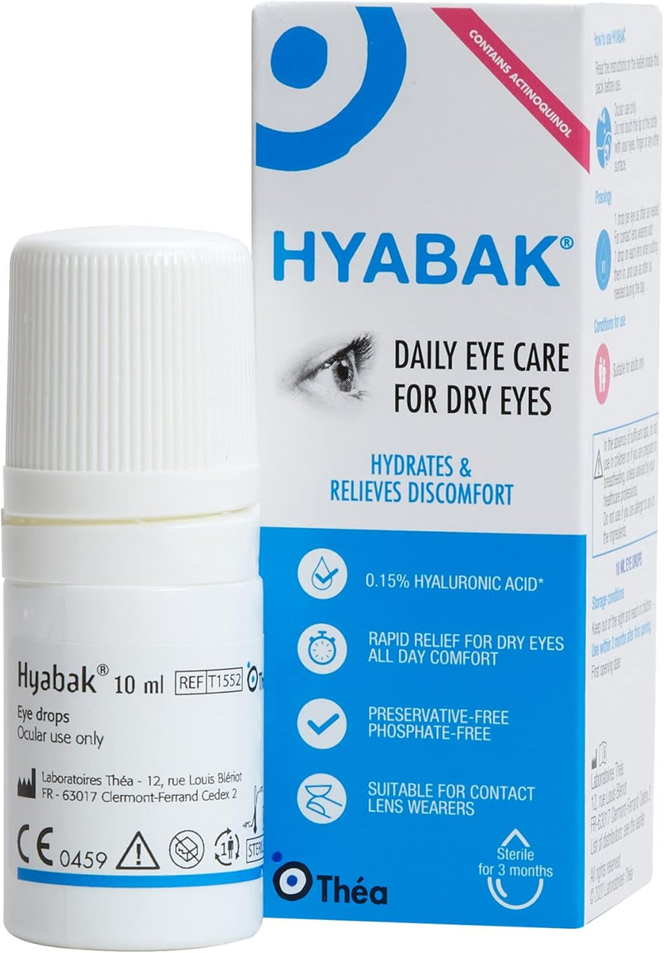 Hyabak (10ml) | Moisturising and Lubricating Solution for Dry Eyes & Blephasol 100ml Sensitive Eyelids Eye Lotion