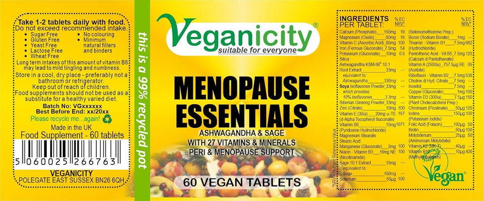 Veganicity Menopause Essentials : Women's Health Supplement : 60 Tablets, in a Planet-Friendly 99% Recycled Pot