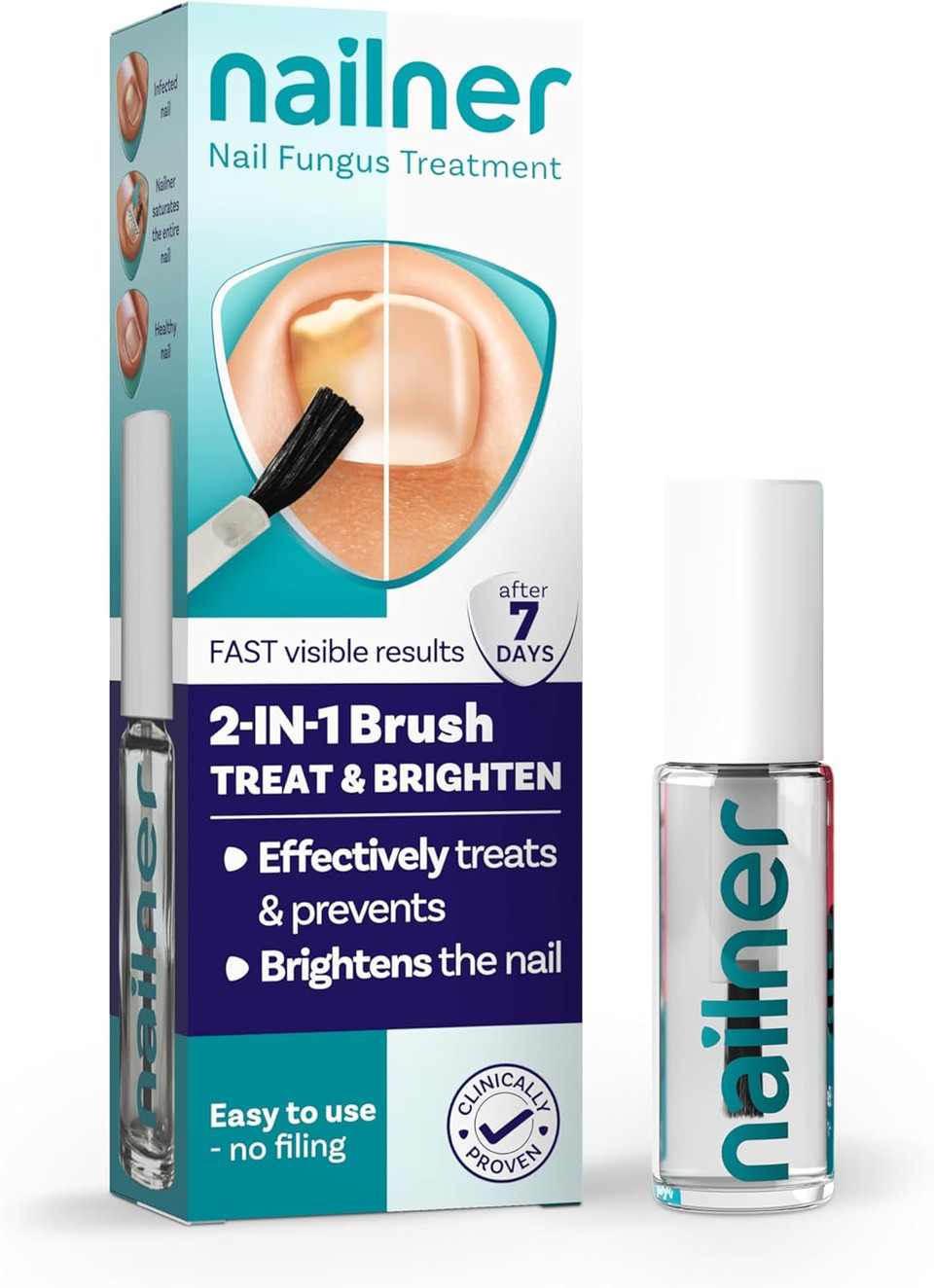 Nailner Fungal Nail Treatment Brush Extra Strong 5ml - 2in1 Treat & Prevent Toe Nail Fungus - Treat Antifungal Nail Infection - Clinically Tested & Fast Results