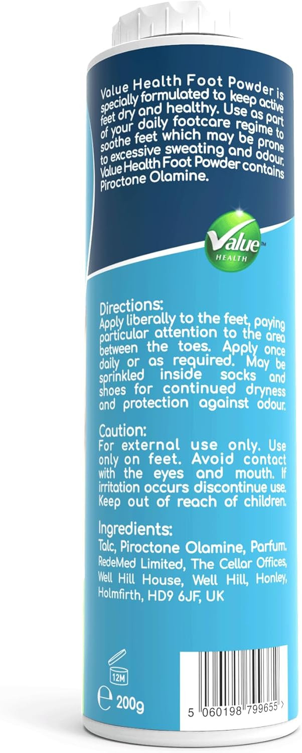 Value Health Anti Fungal Foot Powder - 200g - Soothes & Protects - New 2025 Bigger Pack Better Value (200g)