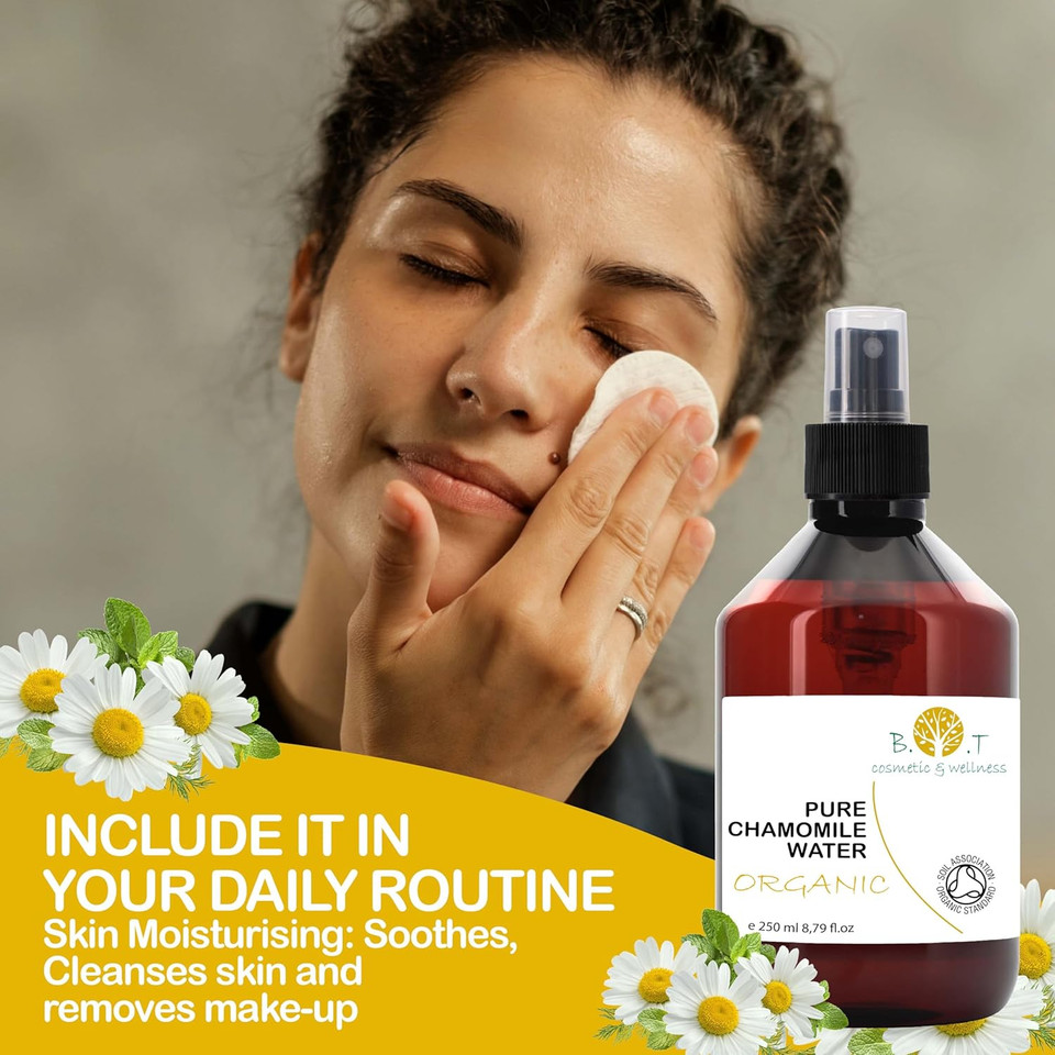 B.O.T Cosmetic & Wellness - BIO Organic Roman Chamomile Water | Facial Toner for Sensitive Skin, Baby | Hair Health | Dark Circles, Puffy Eyelids | 500 ml