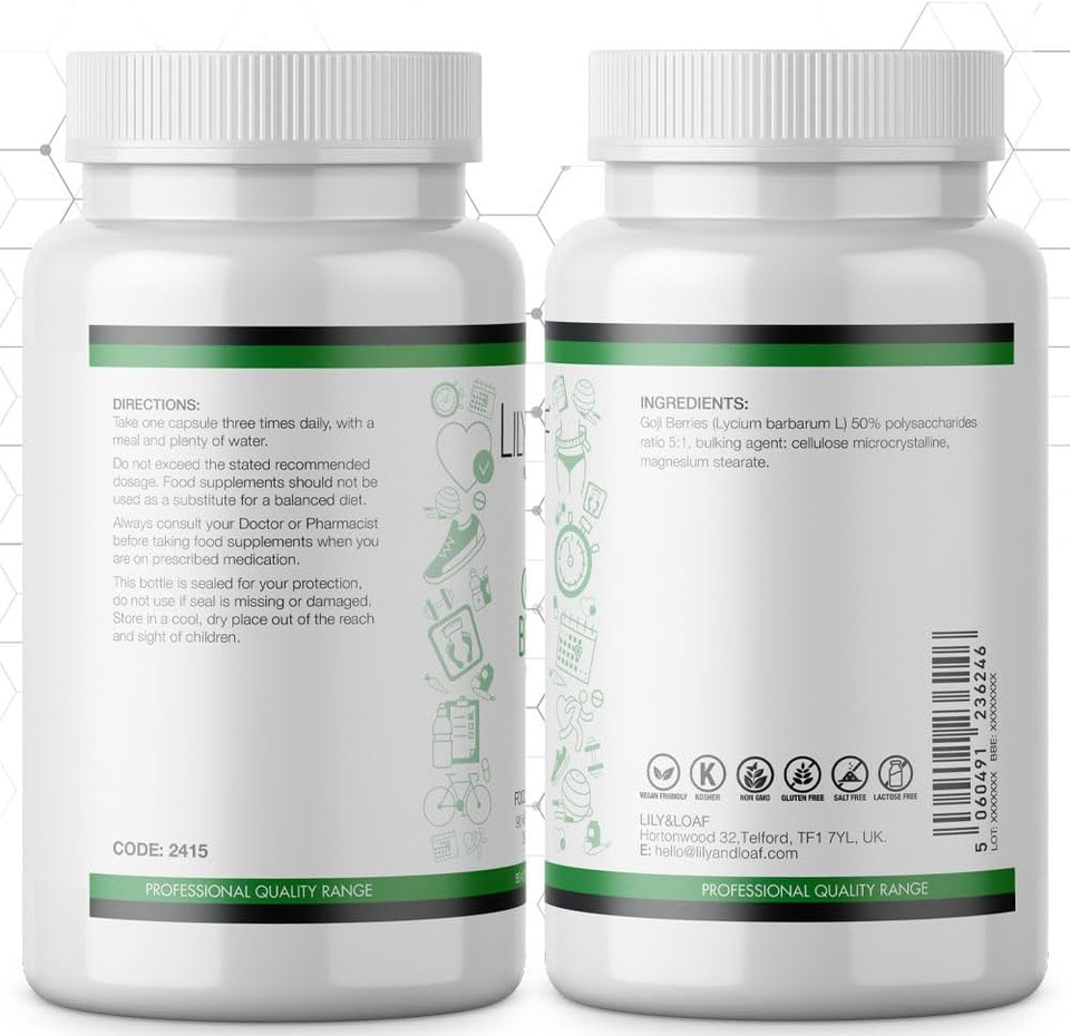 Lily & Loaf Goji Berry 500mg | Tablets High-Strength Supplement | Rich in Vitamins, Minerals & Antioxidants | Traditional Chinese Herb for Immune Support & Wellness | 90 Vegan Tablet