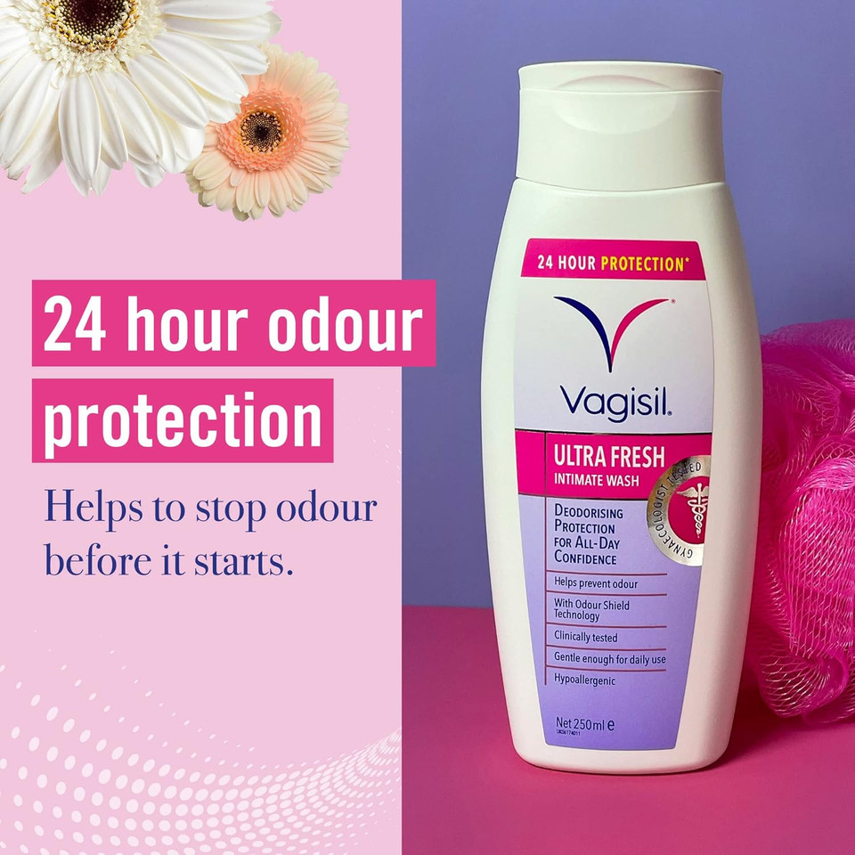 VAGISIL Ultra Fresh Intimate Wash for Daily Feminine Hygiene, 24 Hour Odour Protection, Hypoallergenic, For All-Day Confidence, 250 ml