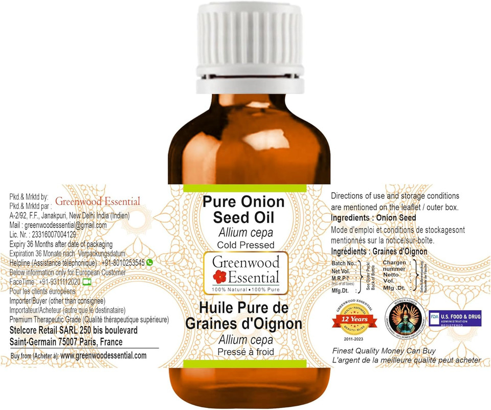 Greenwood Essential Pure Onion Seed Oil (Allium cepa) Cold Pressed 5ml (0.16 oz) Greenwood Essential Pure Onion Seed Oil (Allium cepa) Cold Pressed 5ml (0.16 oz)