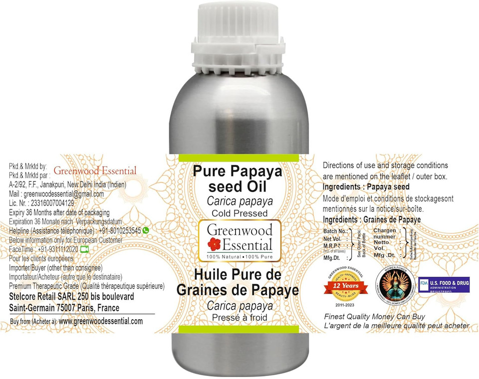 Greenwood Essential Pure Papaya Seed Oil (Carica papaya) Cold Pressed Natural Therapeutic Grade 100ml (3.38 oz) Greenwood Essential Pure Papaya Seed Oil (Carica papaya) Cold Pressed Natural Therapeutic Grade 100ml (3.38 oz)