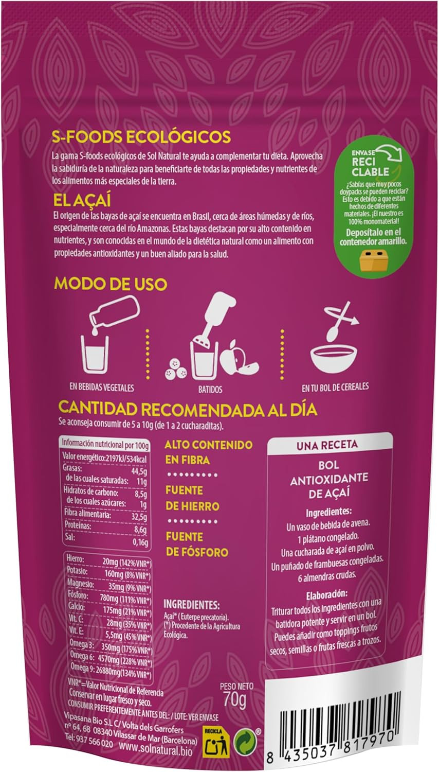 Acai en polvo Bio 70g Sol Natural