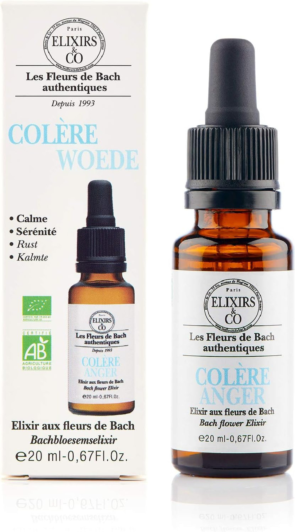 Elixirs & Co - Ready to Use Bach Flower Elixir - Angry - Bach Flowers - Well-Being - Organic - 100% Natural - Made in France - 20 ml