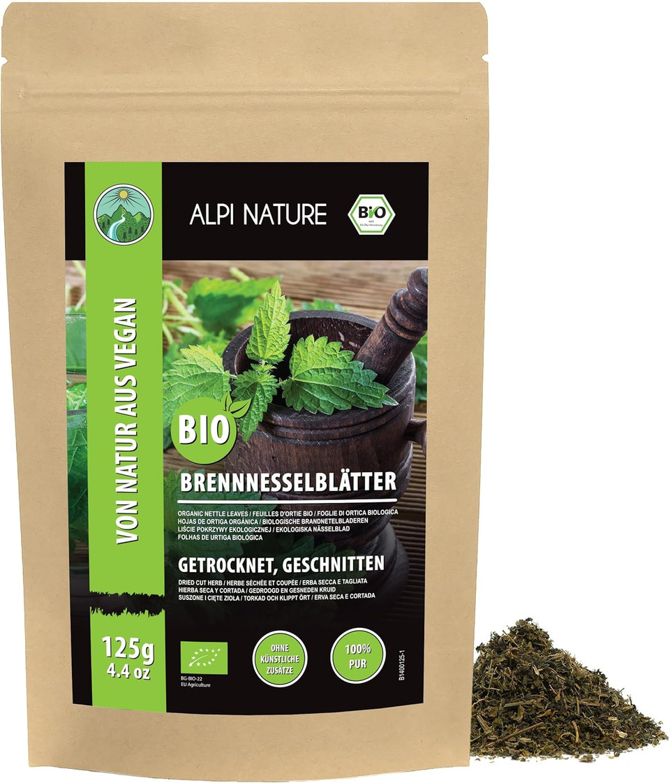 Organic Nettle Tea 125g 4.4 oz by Alpi Nature, Dried and Cut Nettle Leaves, Loose Leaf Tea
